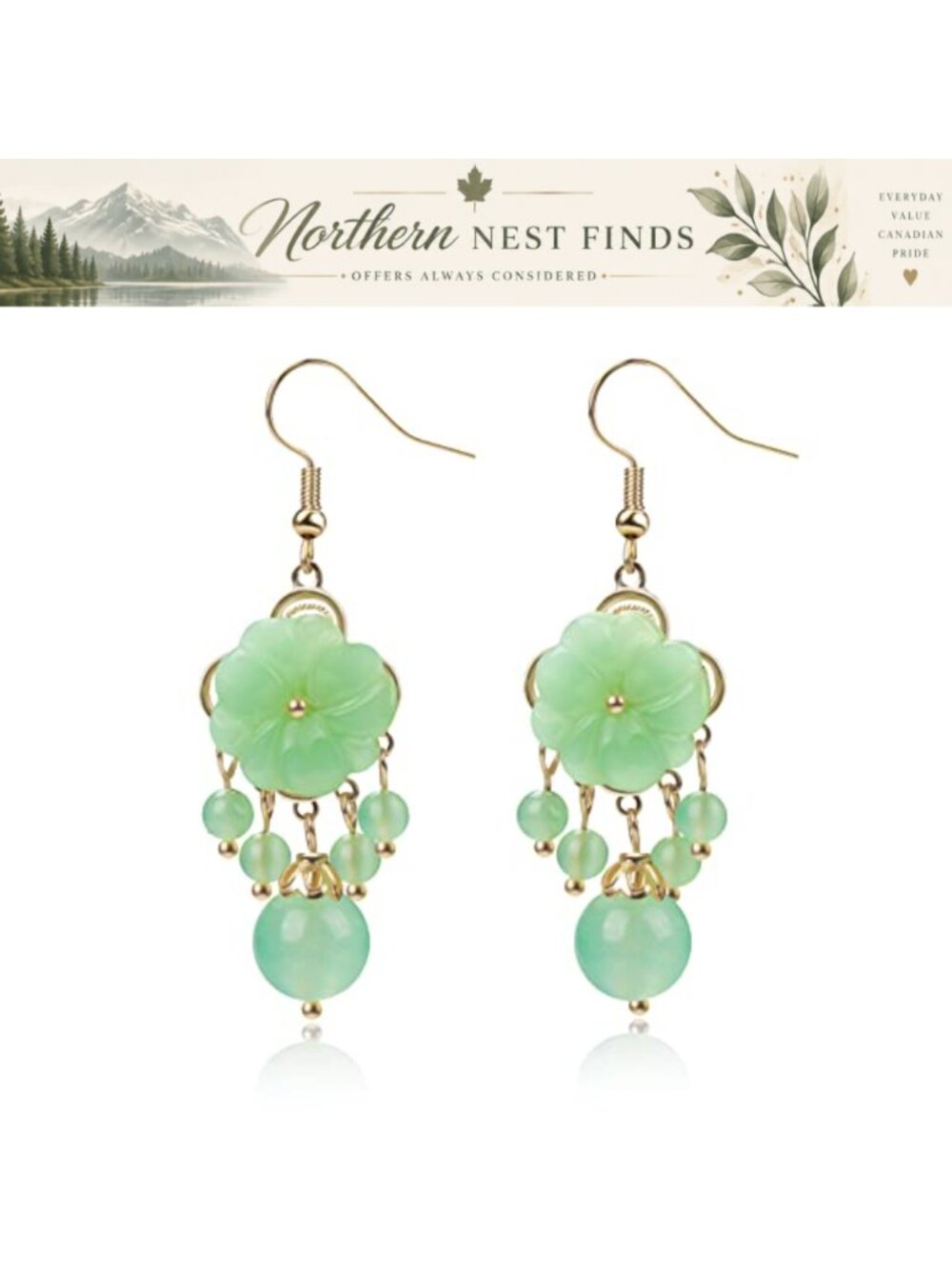 Jade Earrings Necklace Set 18k Gold Plated Jewelry Gift for Mom